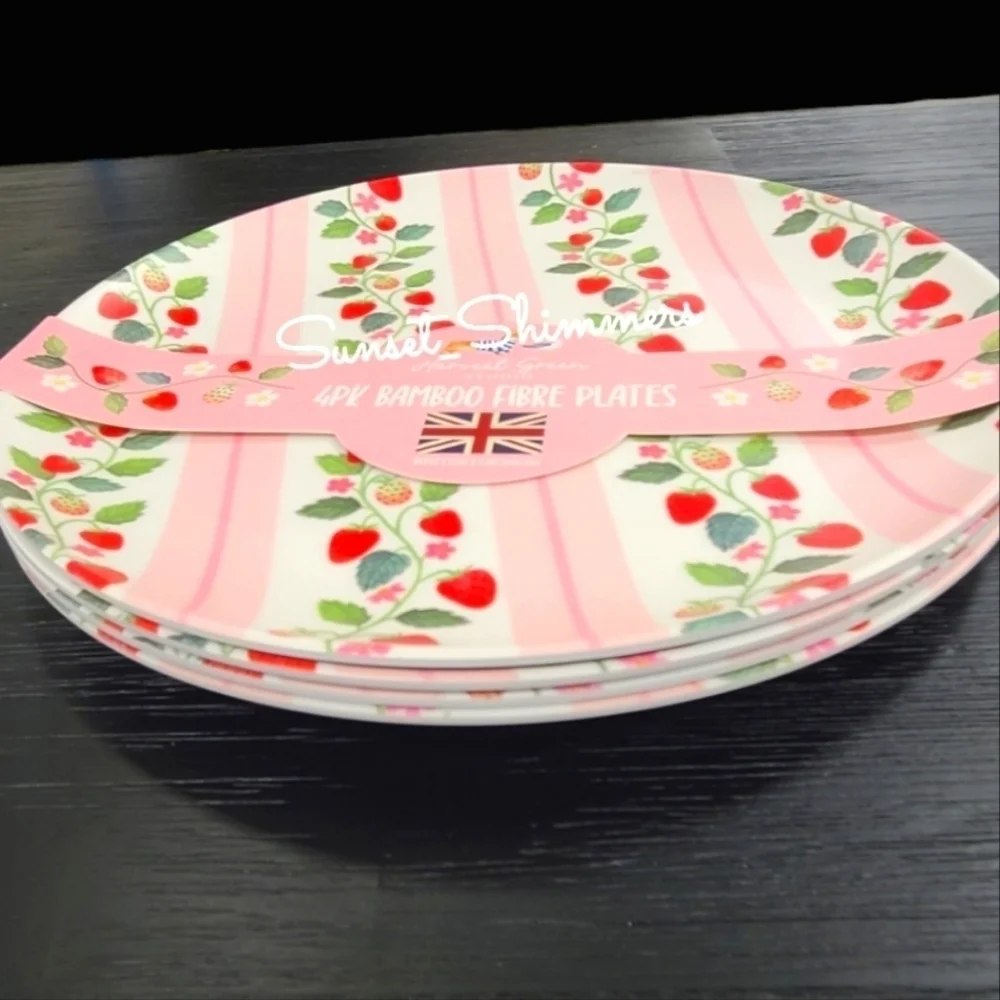 8pc Harvest Green Studio Strawberry Blossom Eco Melamine Dinner Plate & Bowl Set